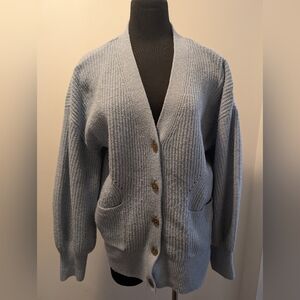 Nine West Women Size L V-Neck Blue Knit Cardigan Sweater